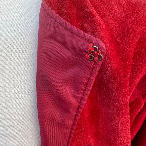 VTG 80s Red Suede Leather Jacket Med Long Sleeve Hook Closure Retro Western Bold - Picture 8 of 14